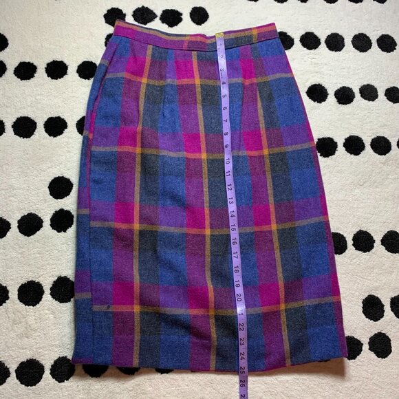 Vintage 80s Plaid Double Breasted Blazer Skirt Set Small Purple Blue Handmade - Picture 12 of 16